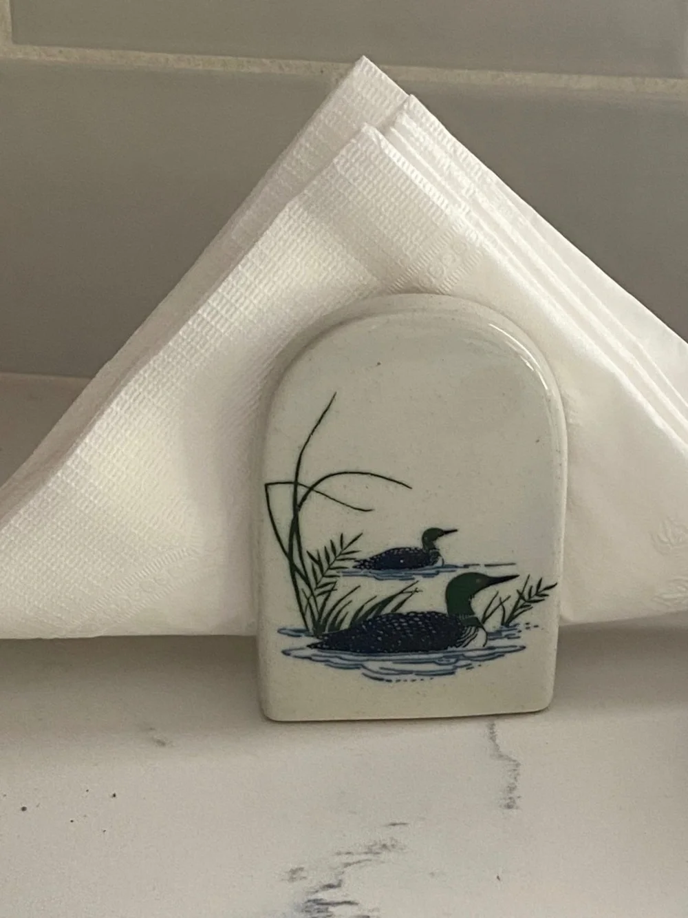 Vintage Ceramic Loon Napkin Holder Cabin Lodge Lake House Decor
